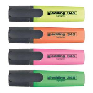 Набор текстовыделителей Edding E-345/4S (толщина линии 1-5 мм, 4 цвета: желтый, розовый, зеленый, оранжевый)