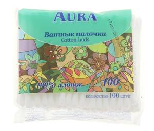 Ватные палочки Aura 100шт (пакет)